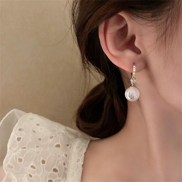 🆕 Women Gold Trendy Pearl Drop Dangle Earrings Cubic Zirconia Brides Jewelry - Picture 4 of 6